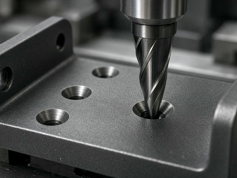 Countersunk holes machined into custom metal brackets